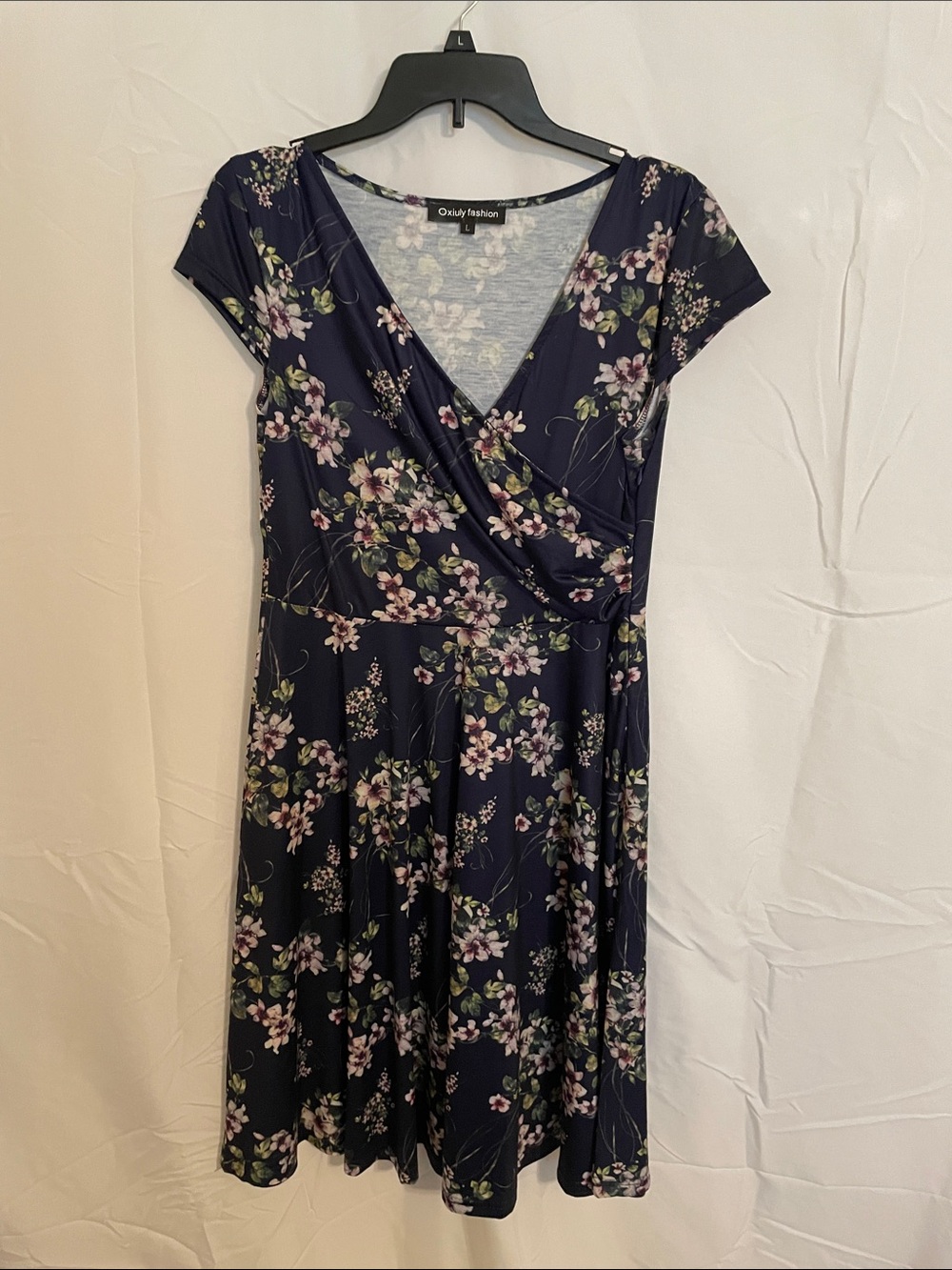 Odaily Fashion Navy Floral Wrap Midi Dress